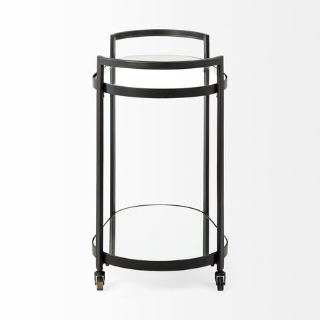 Eleonore Black Metal Frame Two-Tier w/Glass Shelves Bar Cart by Mercana at Eve Furniture