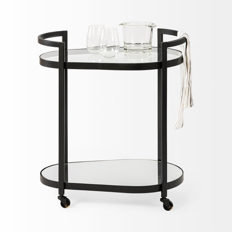 Eleonore Black Metal Frame Two-Tier w/Glass Shelves Bar Cart by Mercana at Eve Furniture