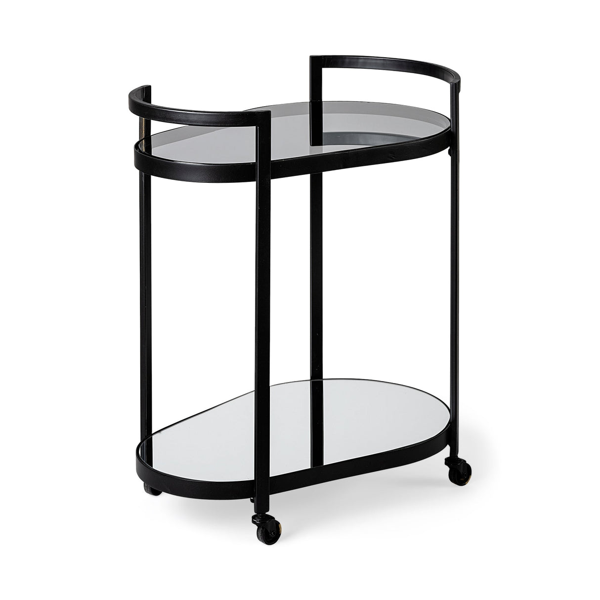 Eleonore Black Metal Frame Two-Tier w/Glass Shelves Bar Cart by Mercana at Eve Furniture