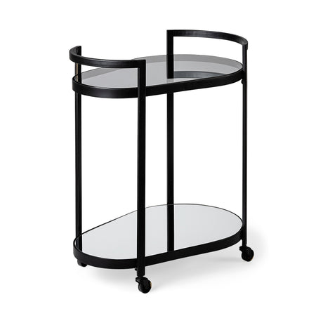 Eleonore Black Metal Frame Two-Tier w/Glass Shelves Bar Cart by Mercana at Eve Furniture