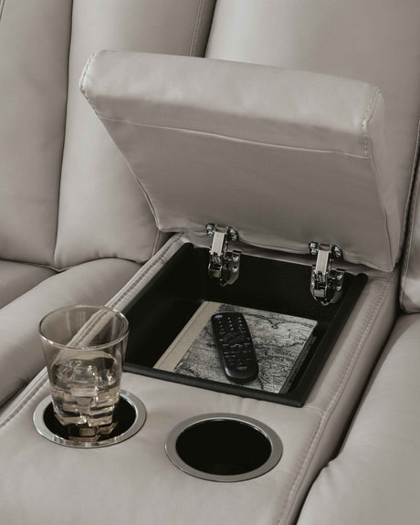 Elevate Edges Coin Glider Reclining Loveseat with Console by Ashley at Eve Furniture