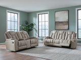 Elevate Edges Coin Reclining Sofa and Loveseat with Console by Ashley at Eve Furniture