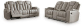 Elevate Edges Coin Reclining Sofa and Loveseat with Console by Ashley at Eve Furniture