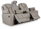 Elevate Edges Coin Reclining Sofa with Drop Down Table by Ashley at Eve Furniture