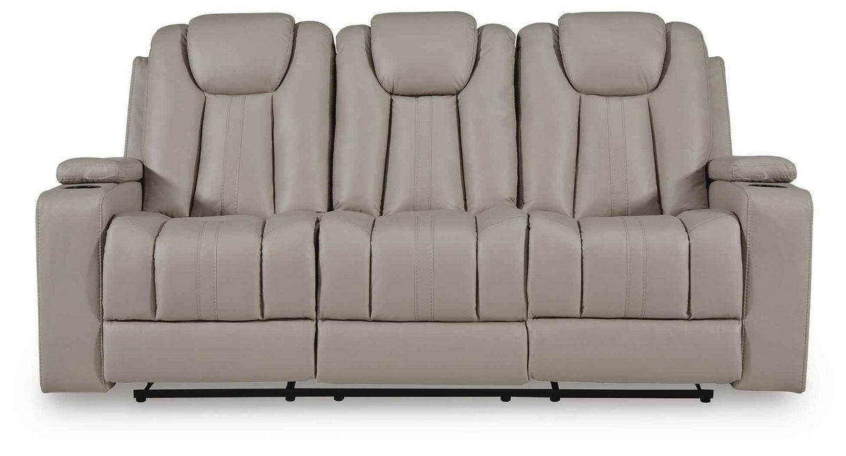Elevate Edges Coin Reclining Sofa with Drop Down Table by Ashley at Eve Furniture