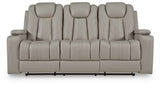 Elevate Edges Coin Reclining Sofa with Drop Down Table by Ashley at Eve Furniture