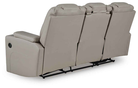 Elevate Edges Coin Reclining Sofa with Drop Down Table by Ashley at Eve Furniture