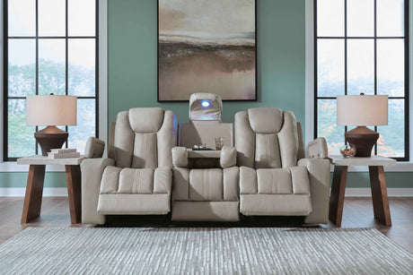 Elevate Edges Coin Reclining Sofa with Drop Down Table by Ashley at Eve Furniture