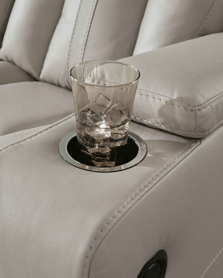 Elevate Edges Coin Reclining Sofa with Drop Down Table by Ashley at Eve Furniture