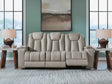 Elevate Edges Coin Reclining Sofa with Drop Down Table by Ashley at Eve Furniture