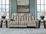 Elevate Edges Coin Reclining Sofa with Drop Down Table by Ashley at Eve Furniture