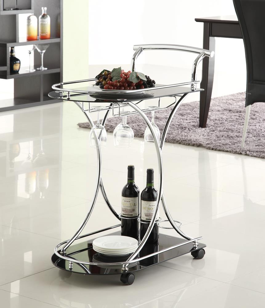 Elfman Chrome/Black 2-shelve Serving Cart by Coaster at Eve Furniture