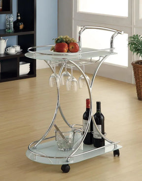 Elfman Chrome/White 2-shelve Serving Cart by Coaster at Eve Furniture