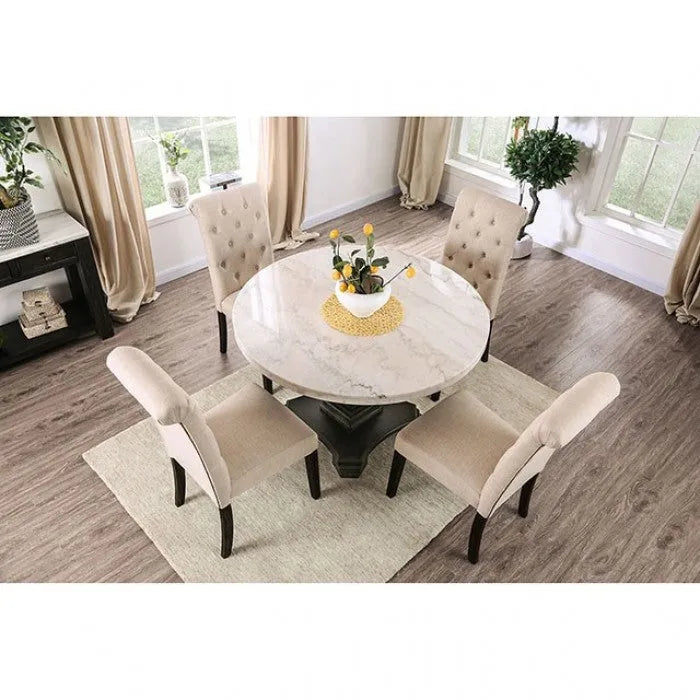 Elfredo White/Antique Black Round 5-Piece Dining Table Set by Furniture of America at Eve Furniture