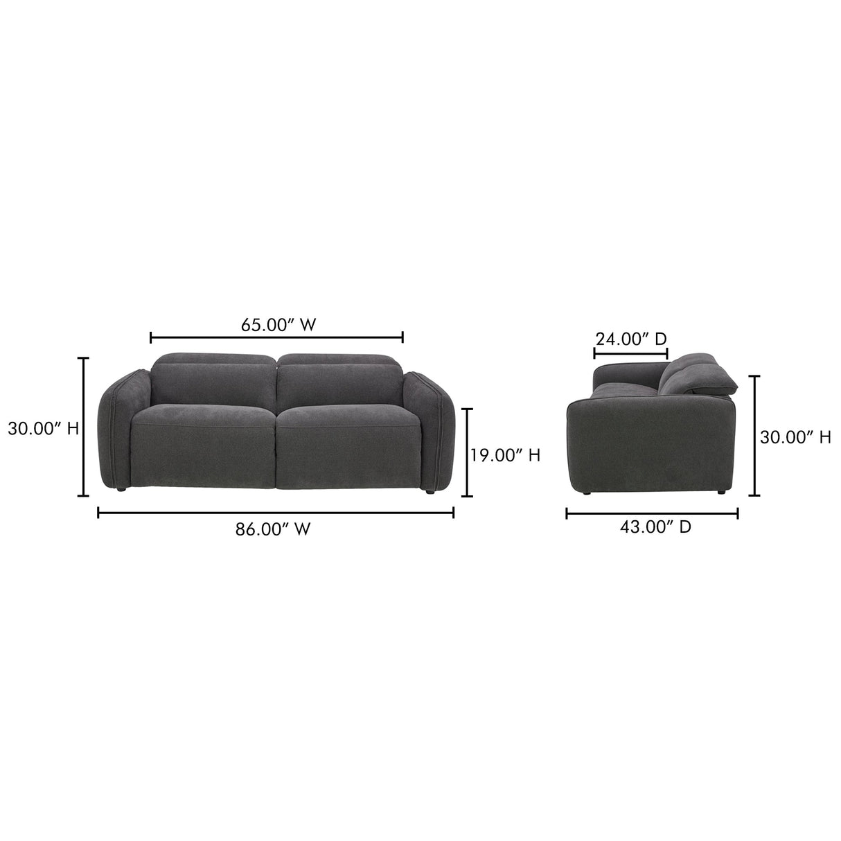 Eli Dusk Grey Power Recliner Sofa by Moe's Home at Eve Furniture