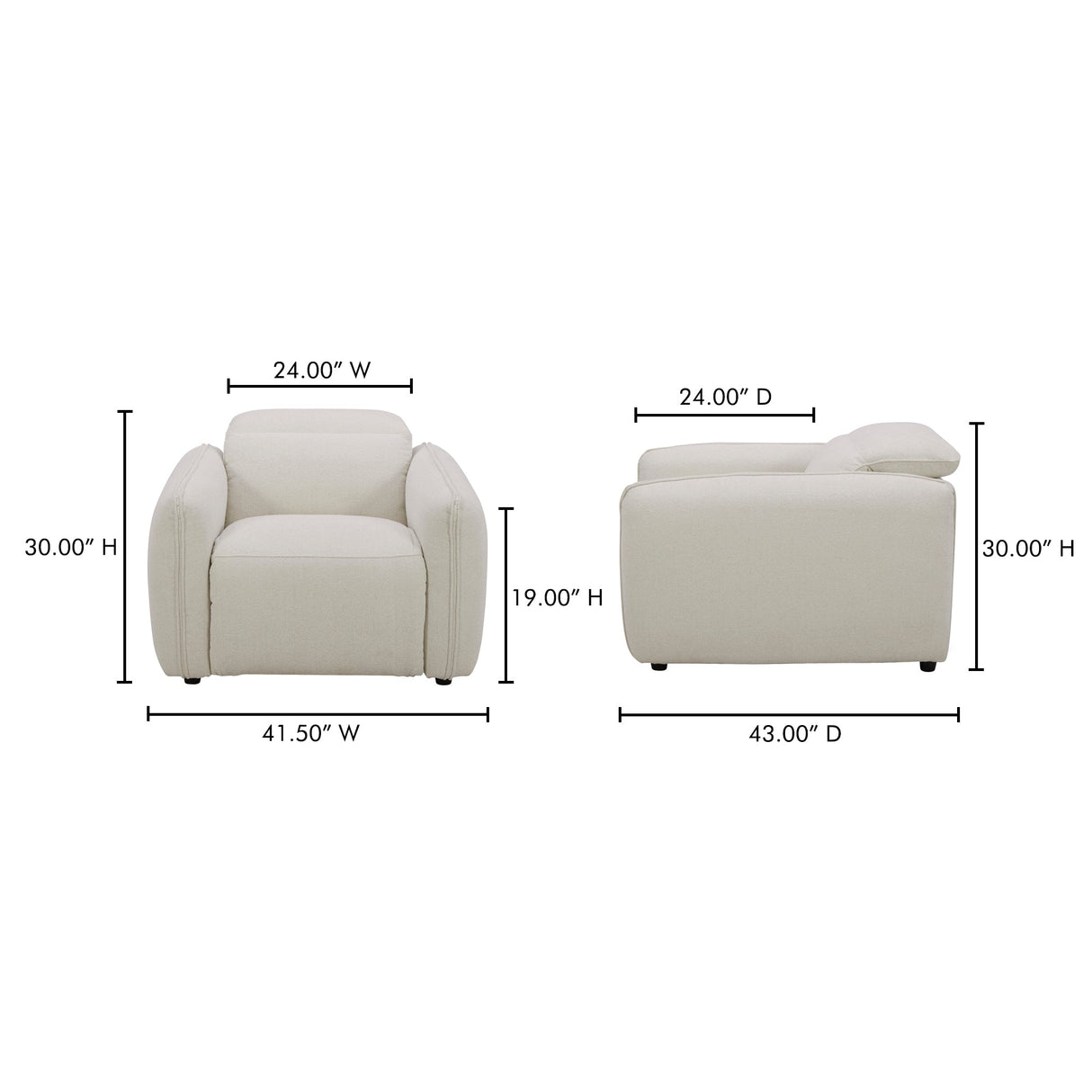 Eli Warm White Power Recliner Chair by Moe's Home at Eve Furniture