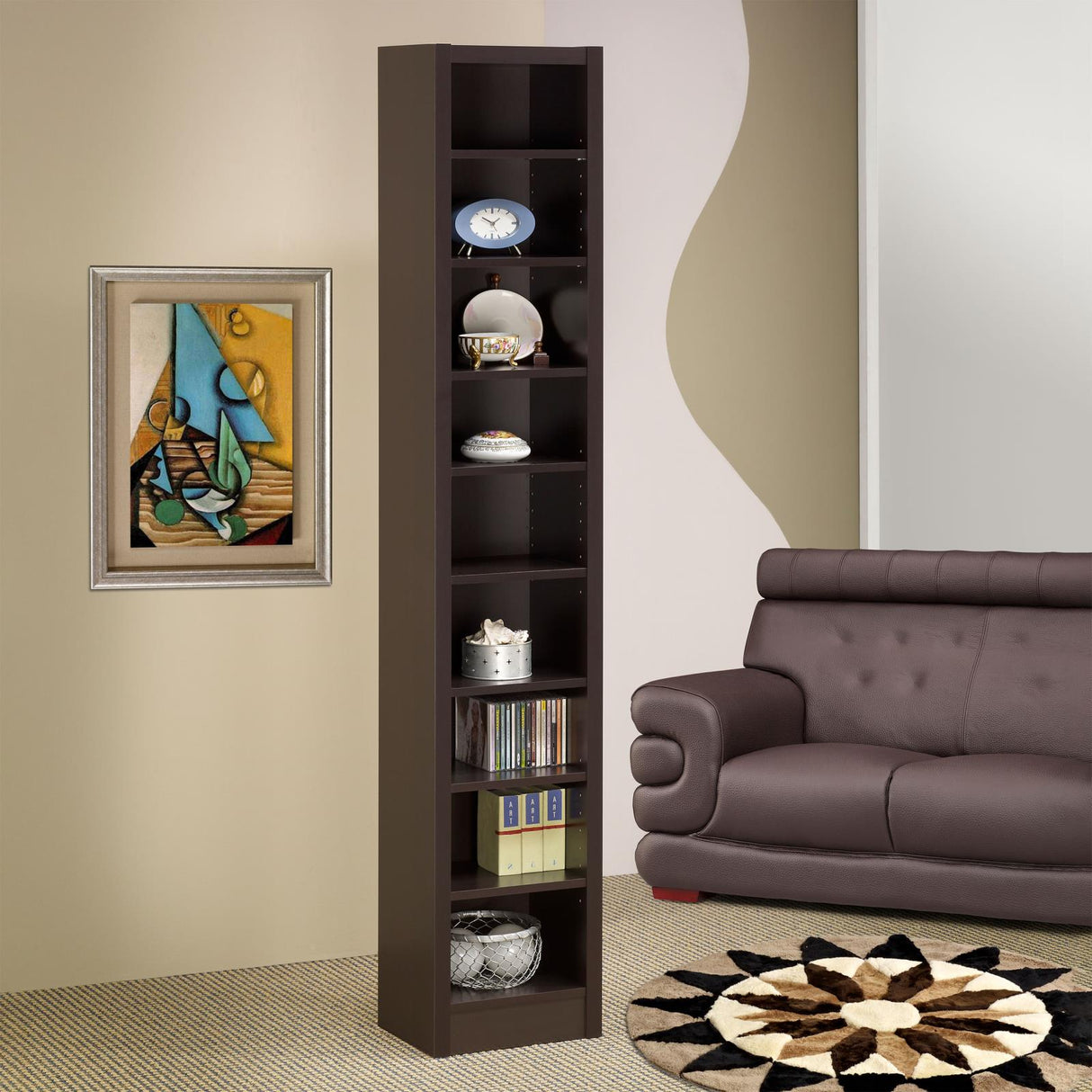 Eliam Cappuccino Rectangular Bookcase with 2 Fixed Shelves