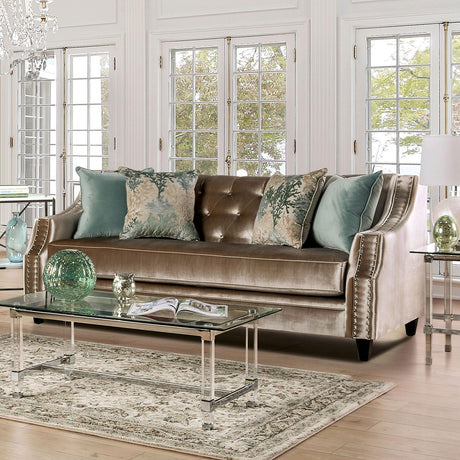 Elicia Champagne/Turquoise Sofa by Furniture of America at Eve Furniture
