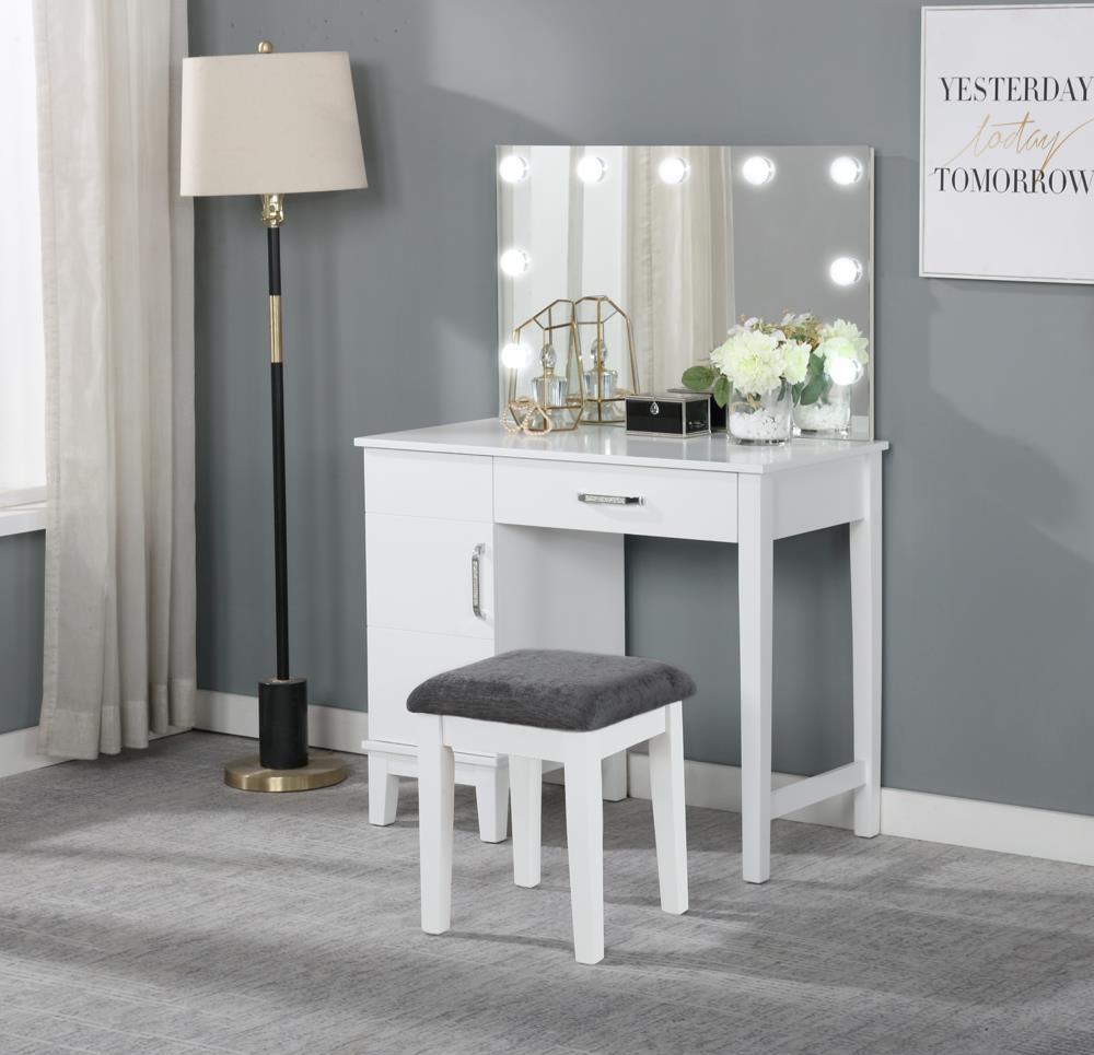 Elijah Whiteand Dark Gray Vanity Set with LED Lights by Coaster at Eve Furniture