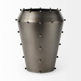 Elio 12.2H Large Gun Metal Gray Metal W/Studs Vase by Mercana at Eve Furniture