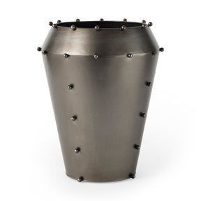 Elio 12.2H Large Gun Metal Gray Metal W/Studs Vase by Mercana at Eve Furniture