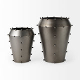 Elio Large Gun Metal Gray Metal W/Studs Vase by Mercana at Eve Furniture