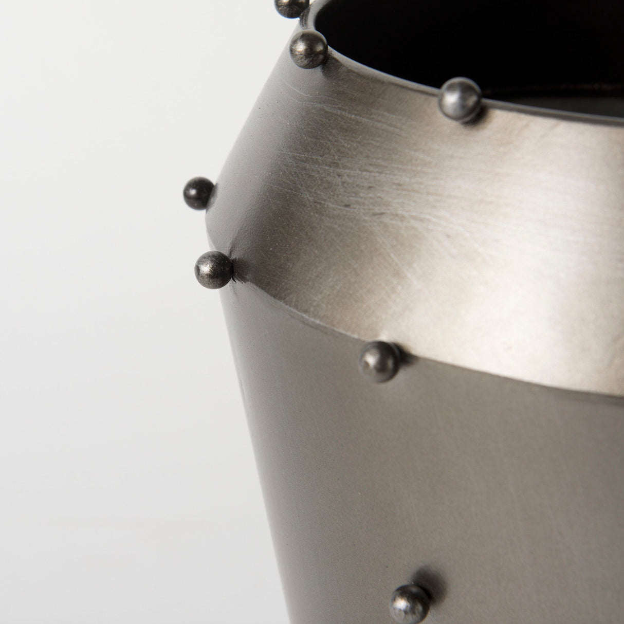 Elio Large Gun Metal Gray Metal W/Studs Vase by Mercana at Eve Furniture