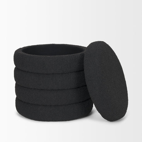 Elise Black Boucle Upholstered Storage Ottoman by Mercana at Eve Furniture