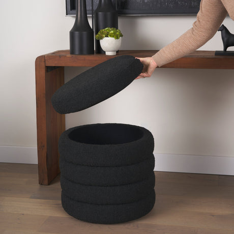 Elise Black Boucle Upholstered Storage Ottoman by Mercana at Eve Furniture