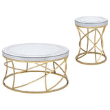 Elise Gold 2-Piece Round Mirror Top Coffee and End Table Set by Coaster at Eve Furniture