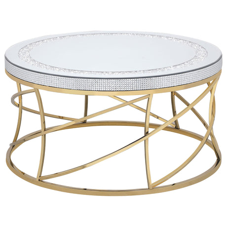 Elise Gold 2-Piece Round Mirror Top Coffee and End Table Set by Coaster at Eve Furniture