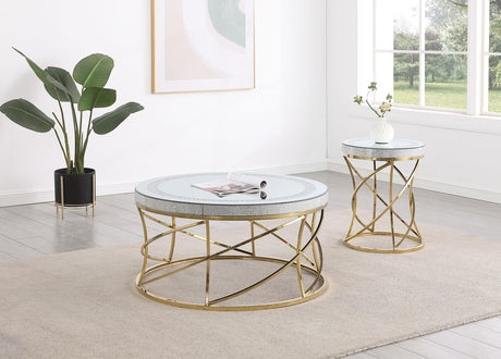 Elise Gold 2-Piece Round Mirror Top Coffee and End Table Set by Coaster at Eve Furniture