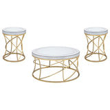 Elise Gold 3-Piece Round Mirror Top Coffee and End Table Set by Coaster at Eve Furniture
