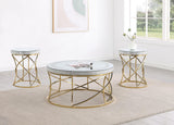 Elise Gold 3-Piece Round Mirror Top Coffee and End Table Set by Coaster at Eve Furniture