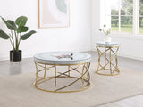 Elise Gold Round Mirror Top Stainless Steel End Table by Coaster at Eve Furniture