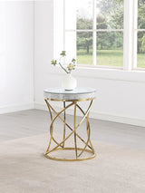 Elise Gold Round Mirror Top Stainless Steel End Table by Coaster at Eve Furniture