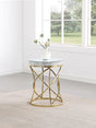 Elise Gold Round Mirror Top Stainless Steel End Table by Coaster at Eve Furniture