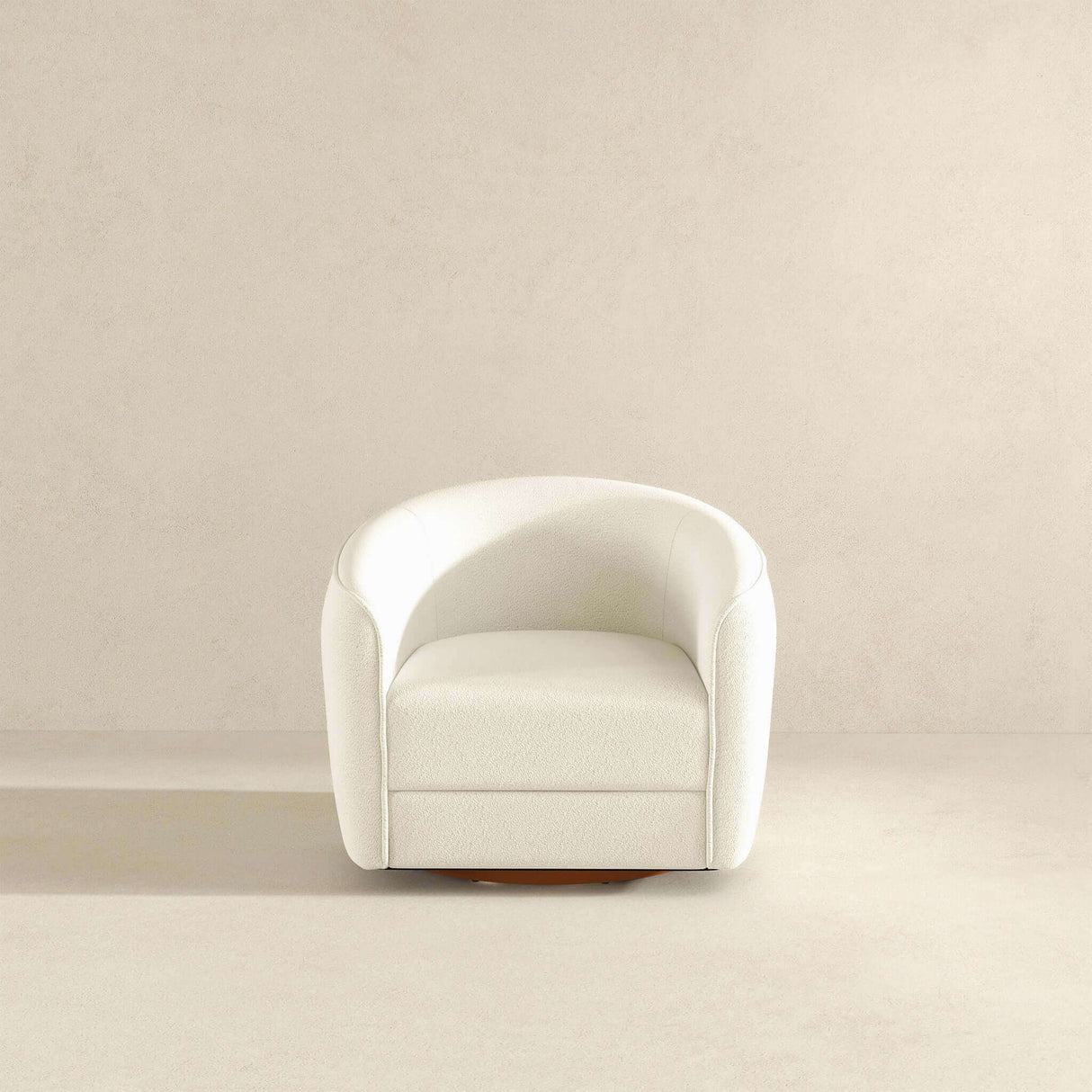 Elise Mid Century Modern Beige Boucle Swivel Chair by Ashcroft Furniture at Eve Furniture