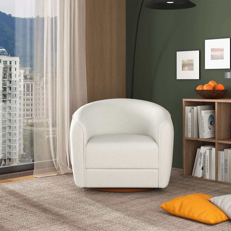 Elise Mid Century Modern Beige Boucle Swivel Chair by Ashcroft Furniture at Eve Furniture