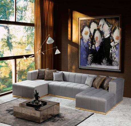 Elisha Gray Velvet Double Chaise Sectional - Eve Furniture