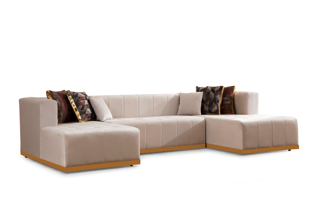 Elisha Ivory Velvet Double Chaise Sectional