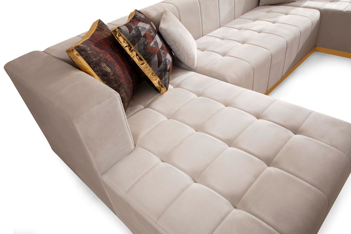 Elisha Ivory Velvet Double Chaise Sectional