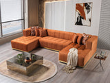 Elisha Orange Velvet Double Chaise 140" Sectional