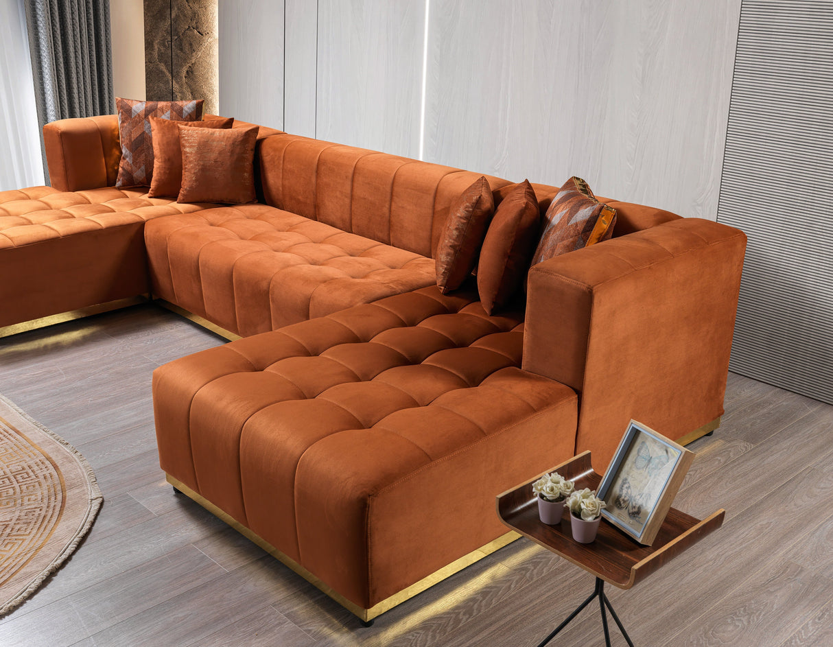 Elisha Orange Velvet Double Chaise 140" Sectional