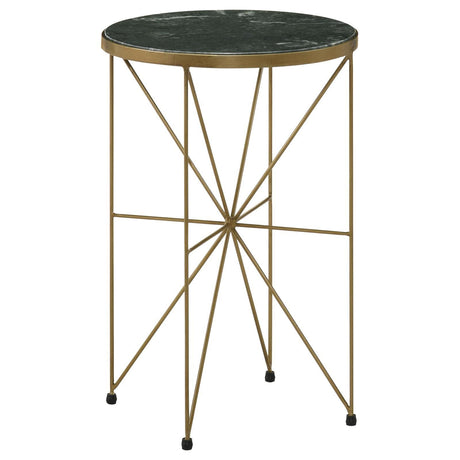 Eliska Green/Antique Gold Round Accent Table with Marble Top by Coaster at Eve Furniture