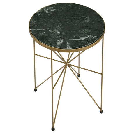 Eliska Green/Antique Gold Round Accent Table with Marble Top by Coaster at Eve Furniture
