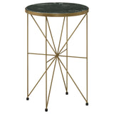 Eliska Green/Antique Gold Round Accent Table with Marble Top