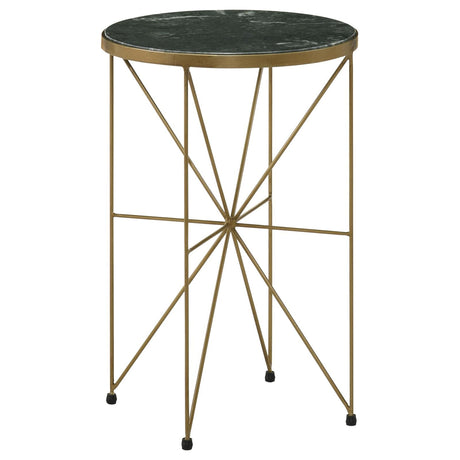 Eliska Green/Antique Gold Round Accent Table with Marble Top