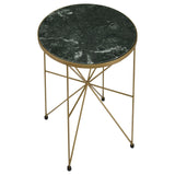 Eliska Green/Antique Gold Round Accent Table with Marble Top