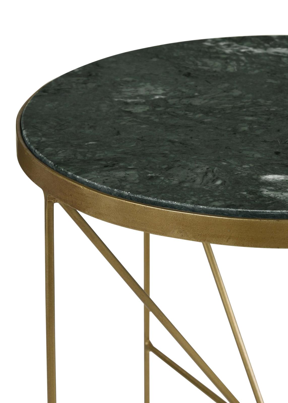 Eliska Green/Antique Gold Round Accent Table with Marble Top